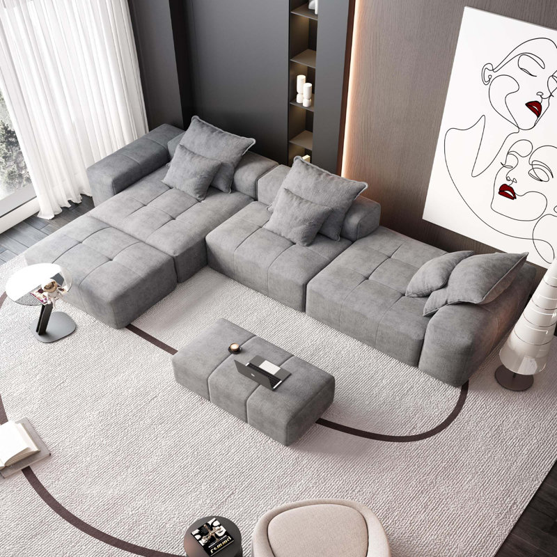 Canapé modulaire moderne 6 pièces avec 6 coussins, Gris