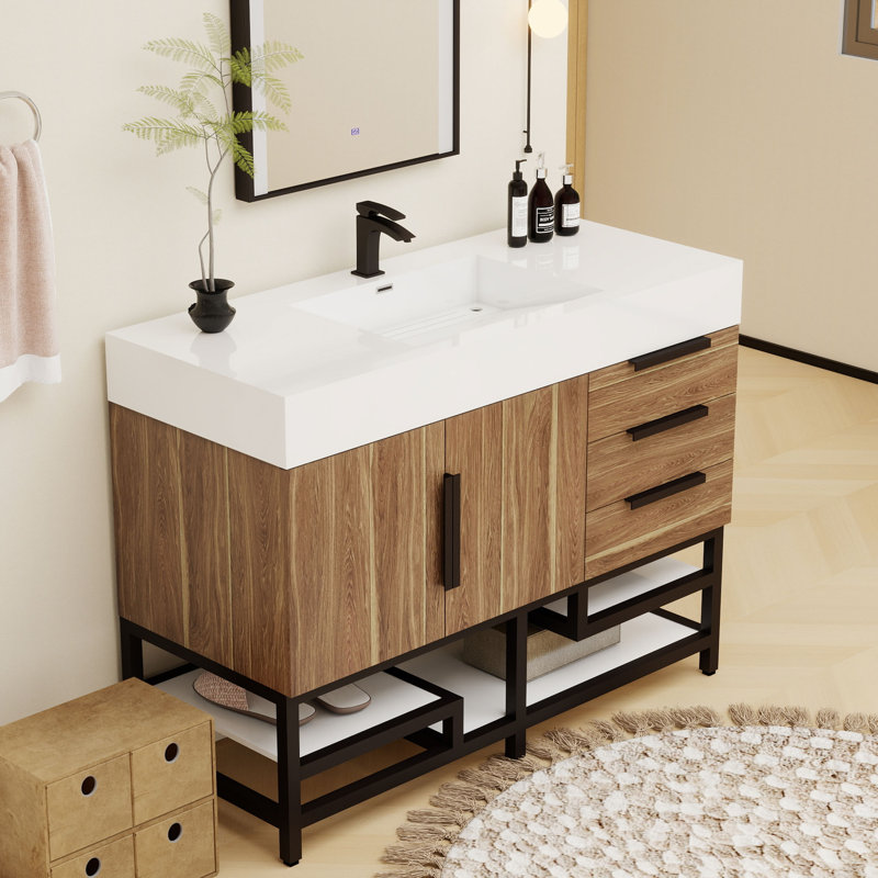 48'' Free Standing Single Bathroom Vanity, Natural Oak