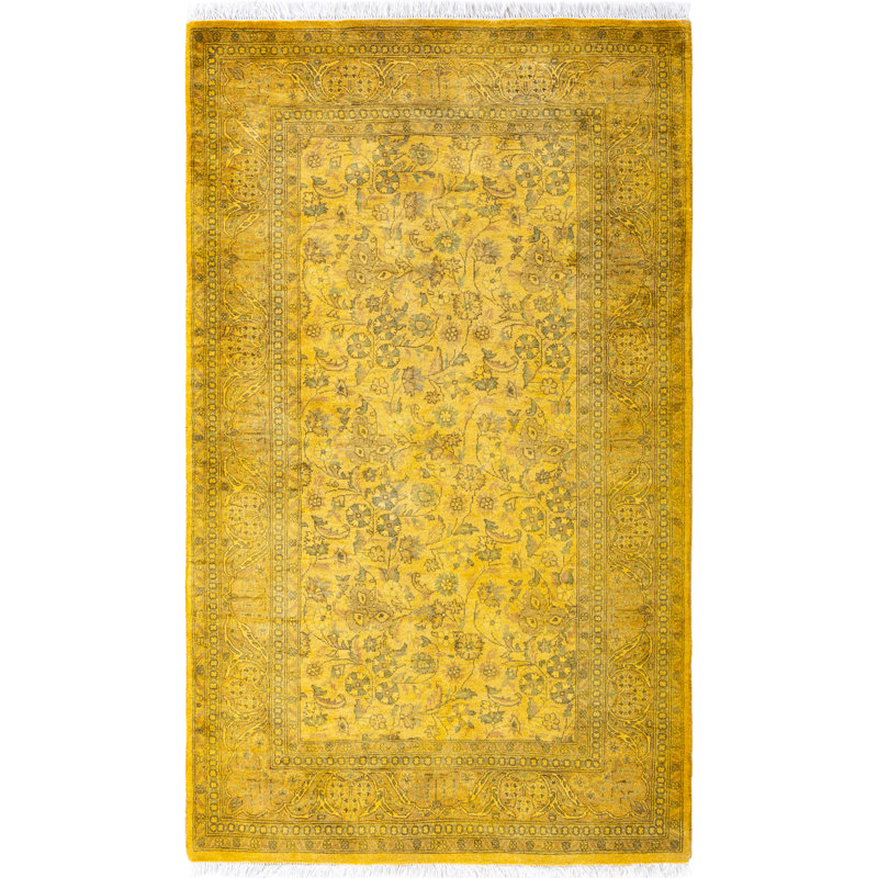 Overdyed Hand-Knotted Wool Modern-Contemporary Yellow Area Rug 3' 2" x 5' 5"