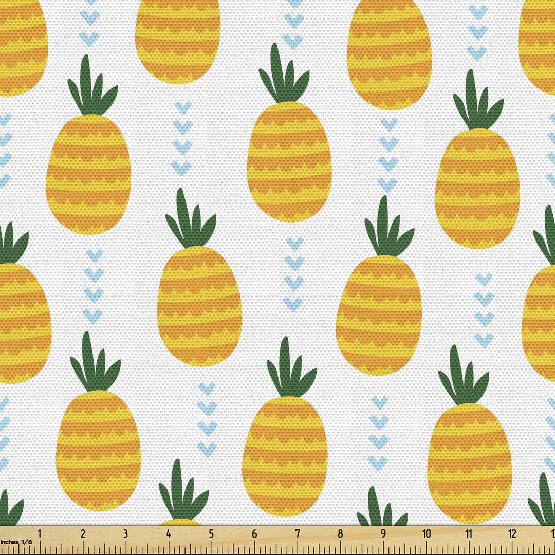 Gewebe als Meterware, Moderne Tropical Frucht-Kunst, Ananas, Grün und Gelb Erde