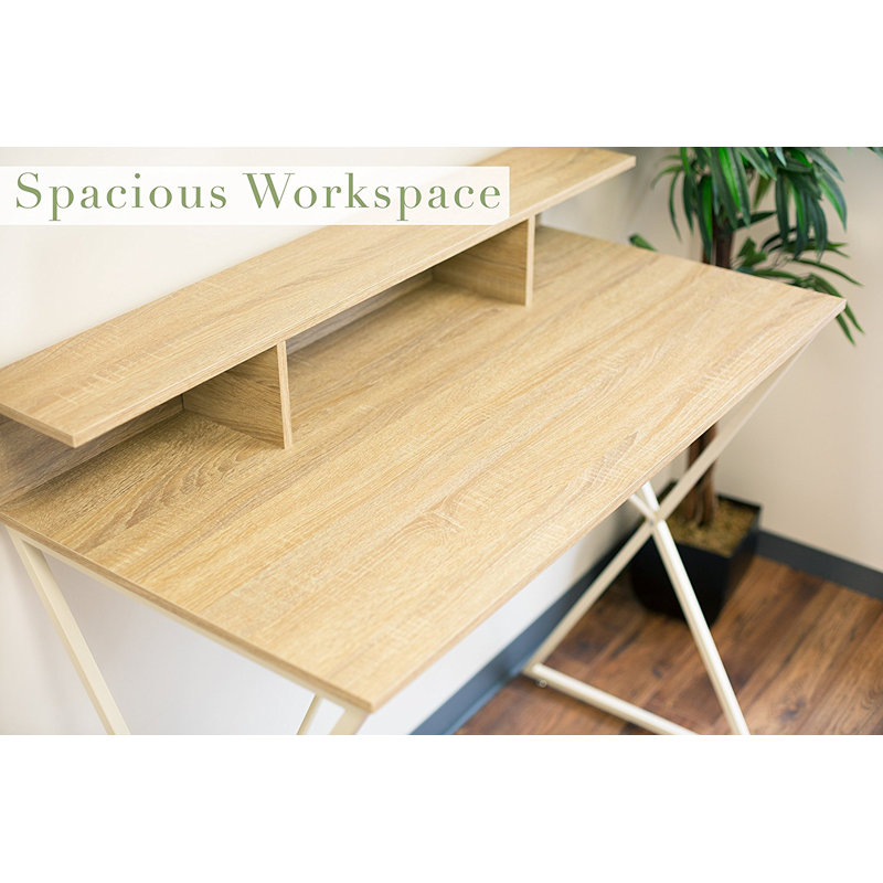 Maple Woodgrain 52" Modern Standing Desk with Storage Cubbies
