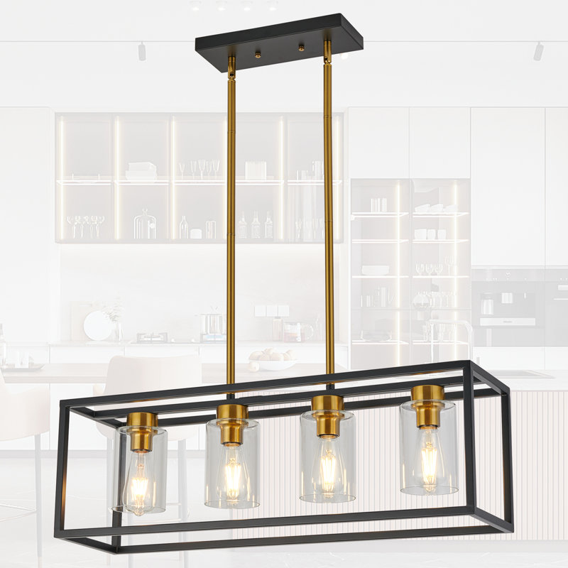 Dionna 4 - Light Dimmable Rectangle Chandelier, Brushed Brass & Matte Black
