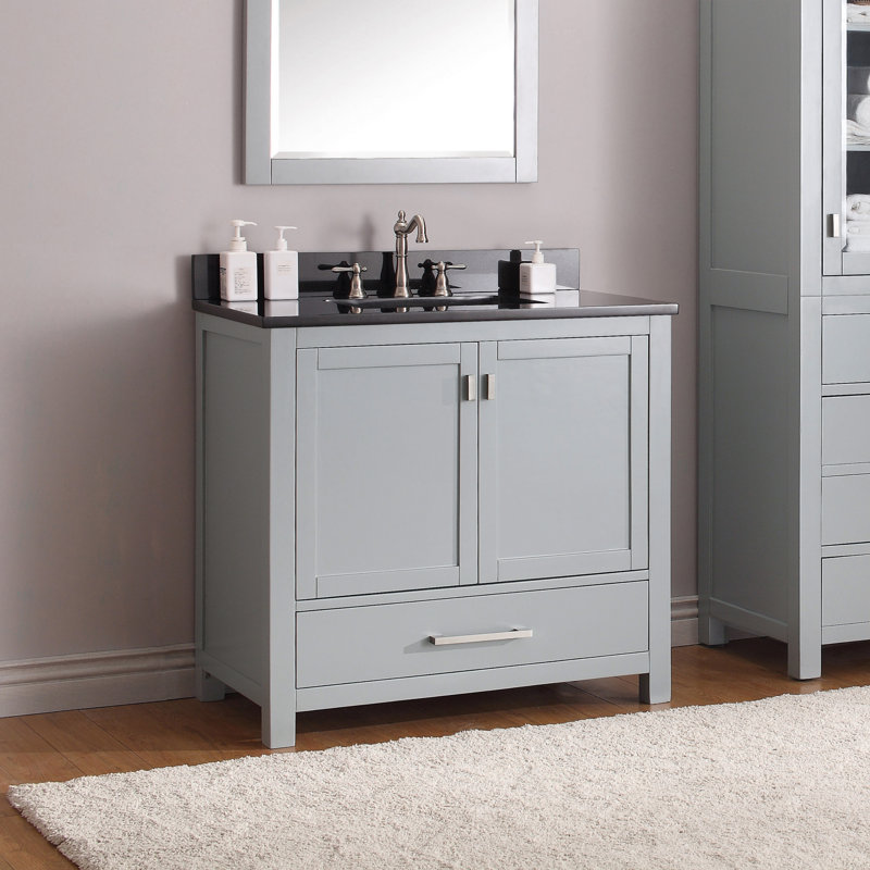 Modero 36" Single Bathroom Vanity with Top, Carrera White Marble, Chilled Gray, Brushed Nickel