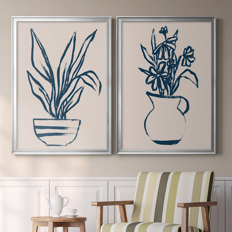 «Marine Plant Sketches III», ensemble de 2 reproductions d'art sur toile encadrées, H 41,25 po x l 61 po x P 1,25 po, Argent