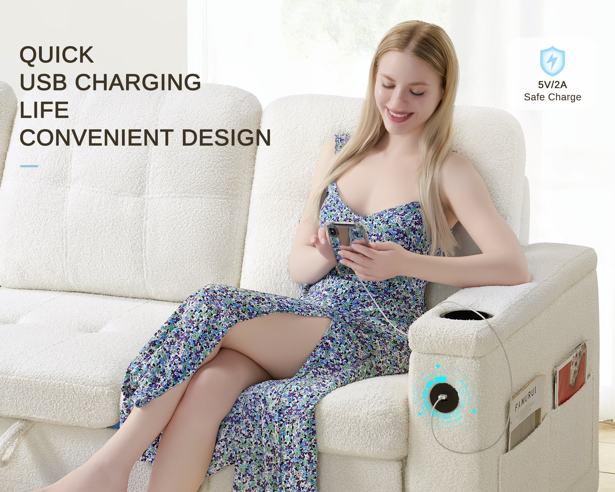 Sleeper Sofa Bed, 84 Inch Pull Out Couch With 2 USB & Cup Holders, Tufted L Shape Convertible Sofa With Storage Chaise