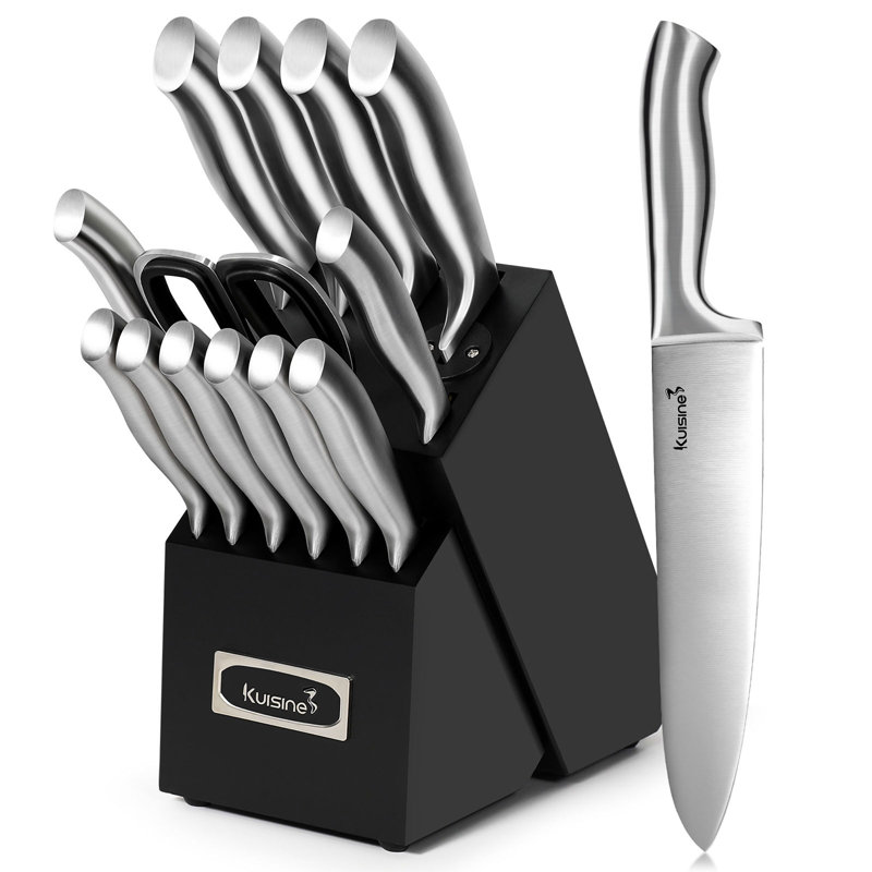 Kuisine 15-Piece Stainless Steel Knife Set With Built-In Sharpener Block,Hollow Handle Knife Block Set,Professional Chef Knife,Kitchen Knives & Scissors