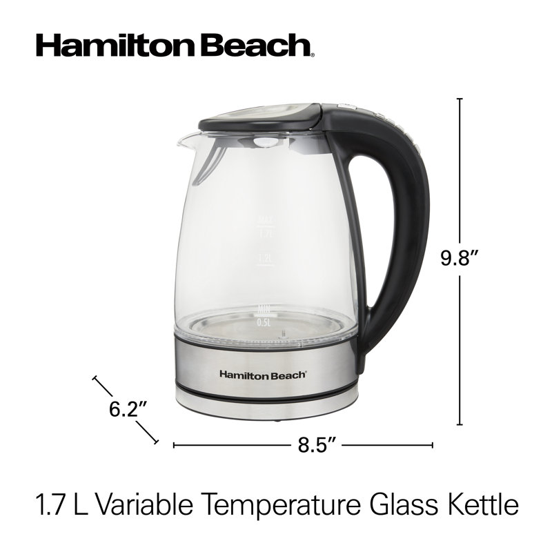 Hamilton Beach 1.7L Silver Glass Electric Kettle with Variable Temperature