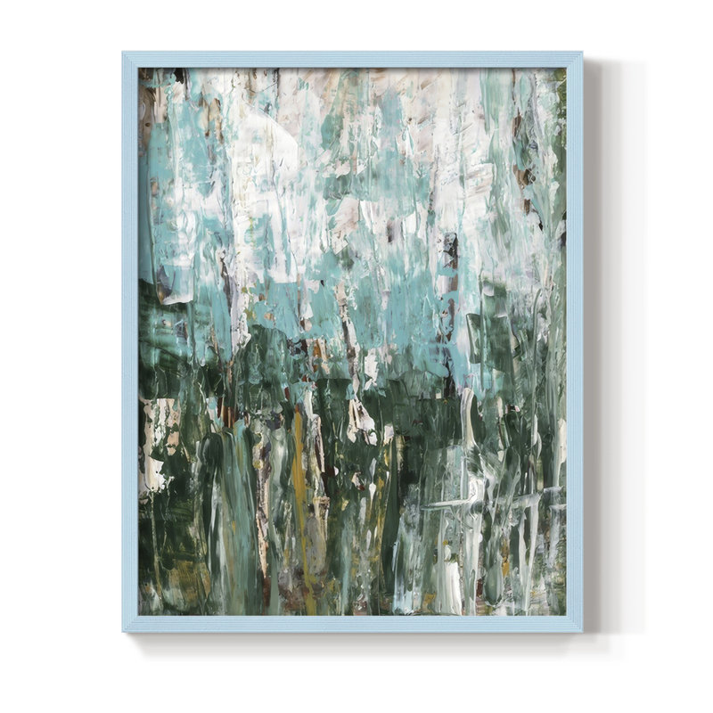 «Abstract Turquoise Forest II», reproduction encadrée - bois massif, H 21 po x l 17 po, Cadre bleu