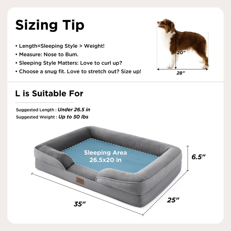 Lit orthopédique pour chien, canapé-lit lavable imperméable avec housse amovible, base antidérapante pour chiens de grande et moyenne taille