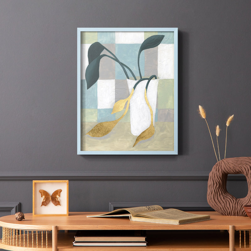 «Plant Vased I», reproduction encadrée - bois massif, Bleu, H 10 po x l 8 po