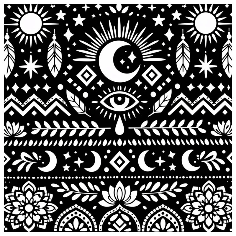 Tapisserie murale soleil et lune - Symboles, 68in H x80in W with 4 Grommets