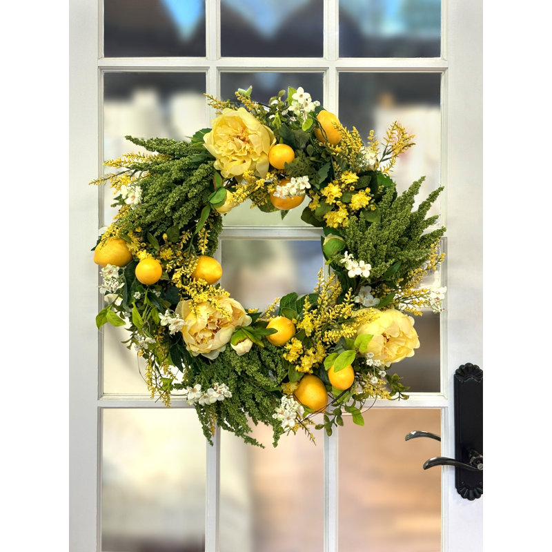 28" Peony, Lemon And Heather Spring Wreath