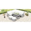 Mobilier d'extérieur beige avec tables mobiles et chaises inclinables