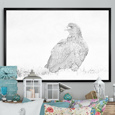 Aigle croquis noir et blanc - reproduction sur toile flottante