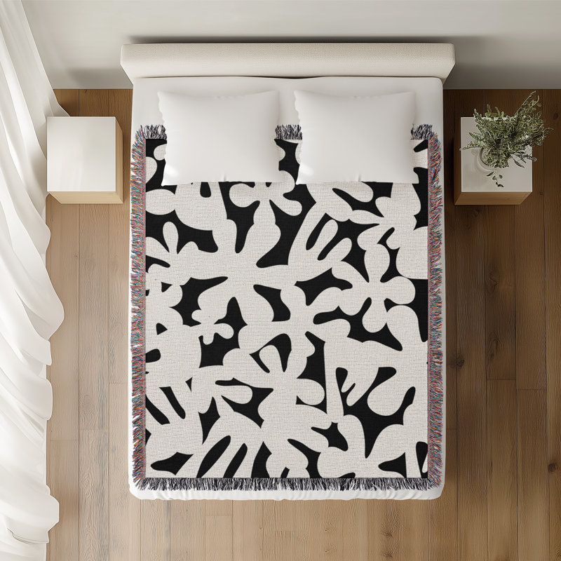 Jeté en coton Sheri, Noir, 60 x 60