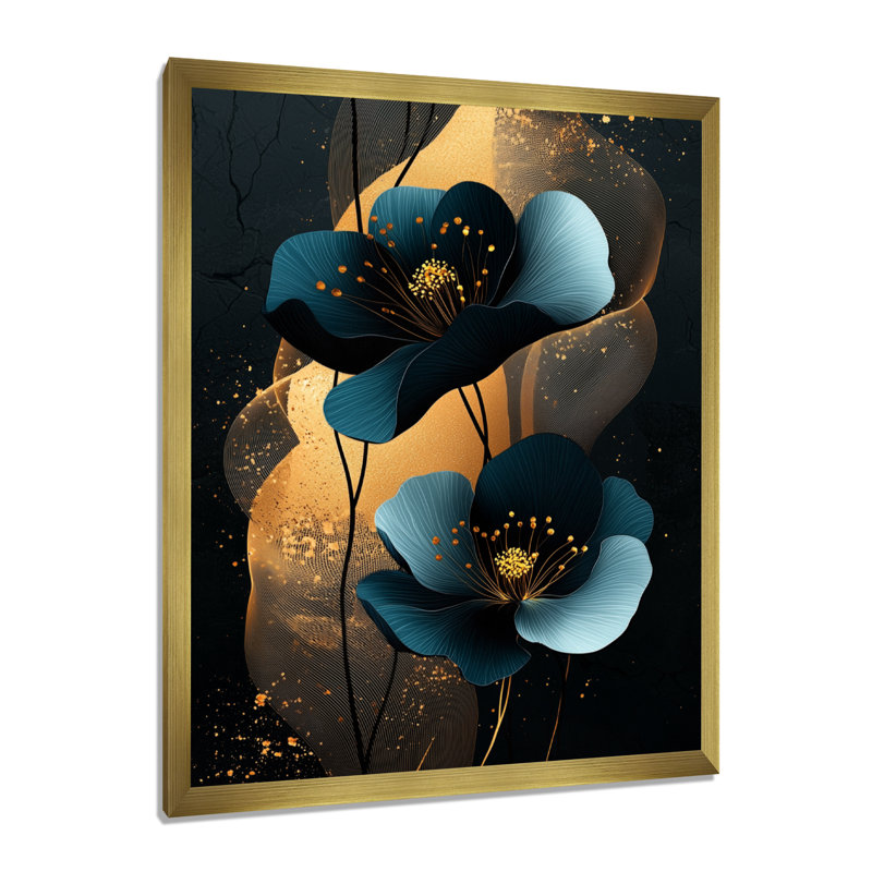 Myroslav - Floral Canvas Wall Art, H 32 po x l 16 po, Picture Framed, Doré