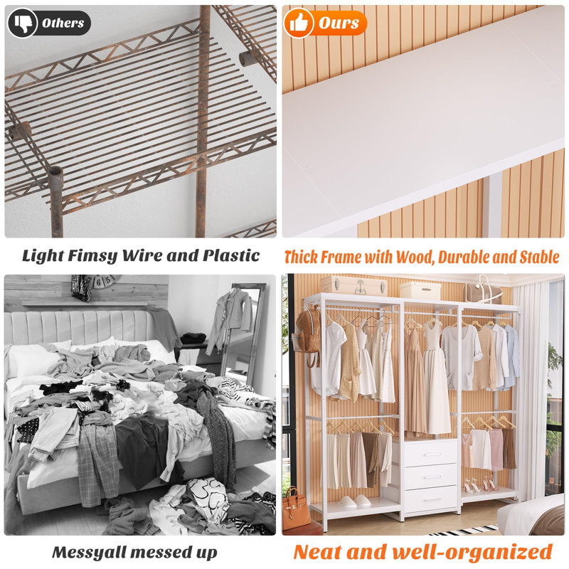 39.5'' - 65.5" W Closet System with Drawers and Hanging Rods, White