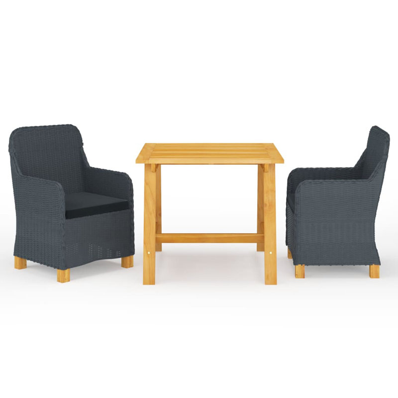 3 Piece Patio Dining Set, Dark Gray