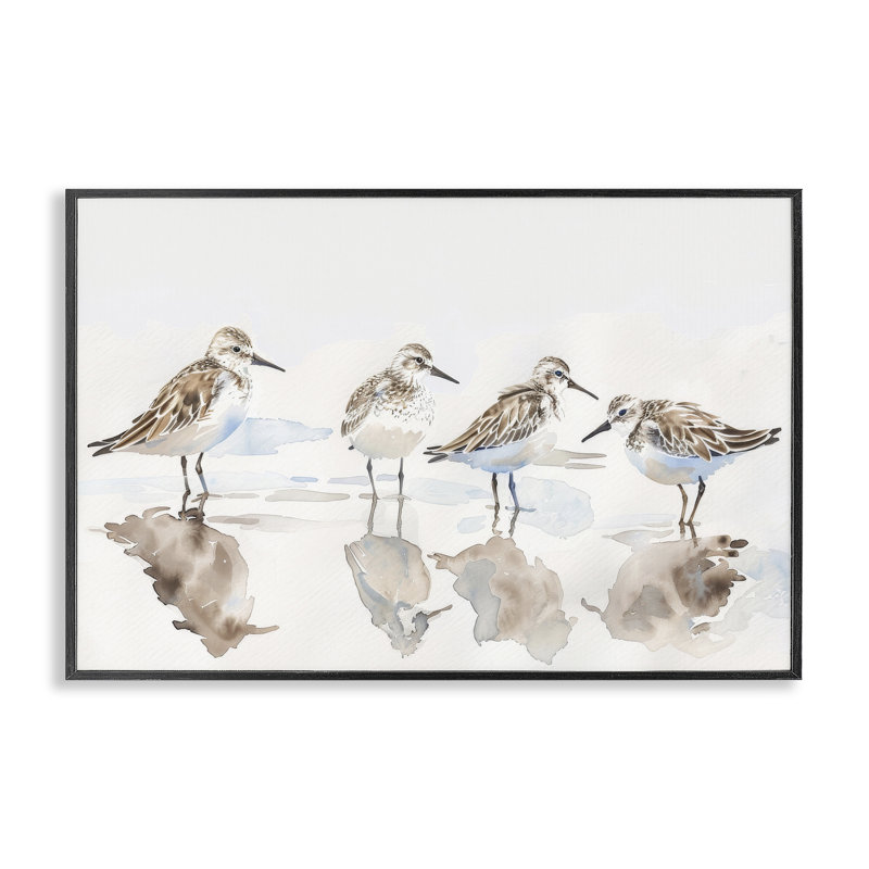  Sandpipers Shore Reflection, estampe numérique par Petal Prints Design, H 12 po x l 18 po, Giclée encadrée noir minuit
