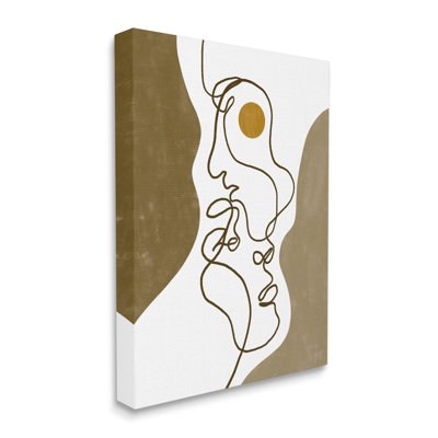Tendre les visages, dessin abstrait orange, formes brunes, estampe numérique, art texturé par Birch & Ink