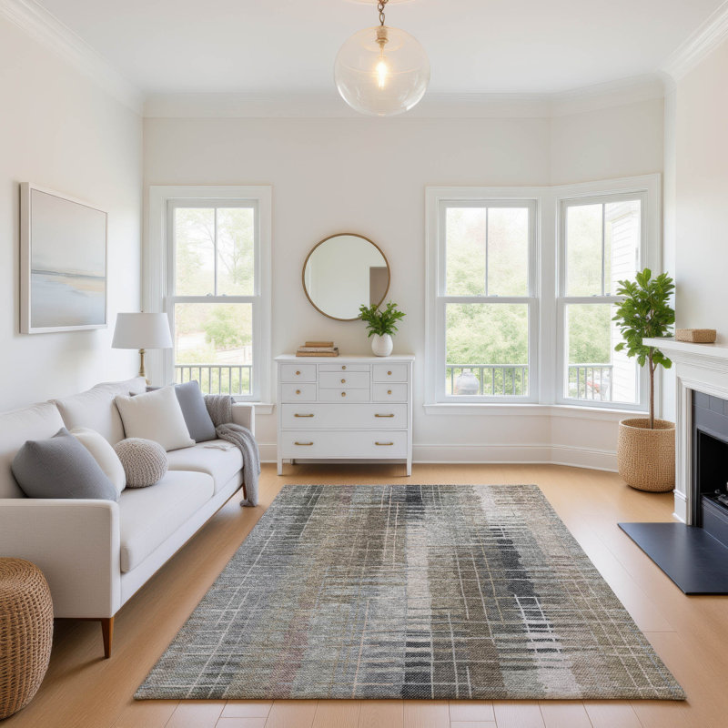 Premium Machine Washable Mayfield AMF2261 Striped Rug, 9' x 12', Brown