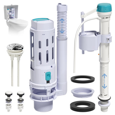 2-Inch Dual Flush Valve Replacement Kit for 2-Piece Toilets, Universal Toilet Repair Kit with Push Button, Fill Valve, Gasket & Bolts,Compatible with Glacier Bay, Kohler, American Standard, and Toto