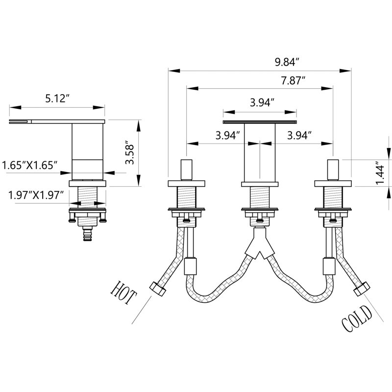 Robinet de salle de bain 3,5 trous 3 trous 3,58 ", robinet de meuble-lavabo encastré avec poignée