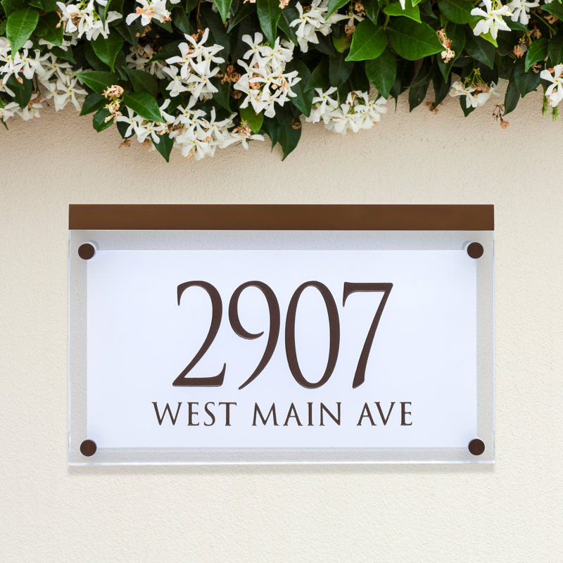 Frosted Crystal LED Lighted Trajan Engraved 2-Line Address Sign, Yes, Dark Bronze
