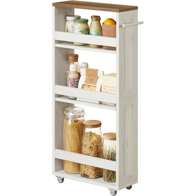 4-Tier Slide-Out Storage Cart, Slim Kitchen Cart For Small Spaces, With Wheels, Handle, Bathroom, Laundry Room, 5.9 X 17 X 34.1 Inches, Rustic White And Honey Brown ULRC050K01