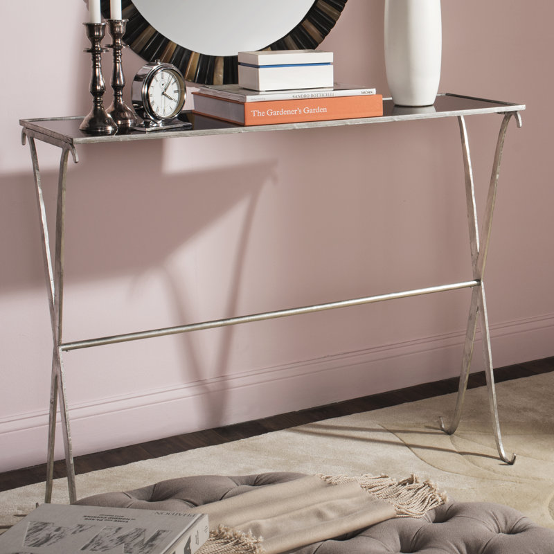 Romain 90cm Glass Top Console Table, Silver
