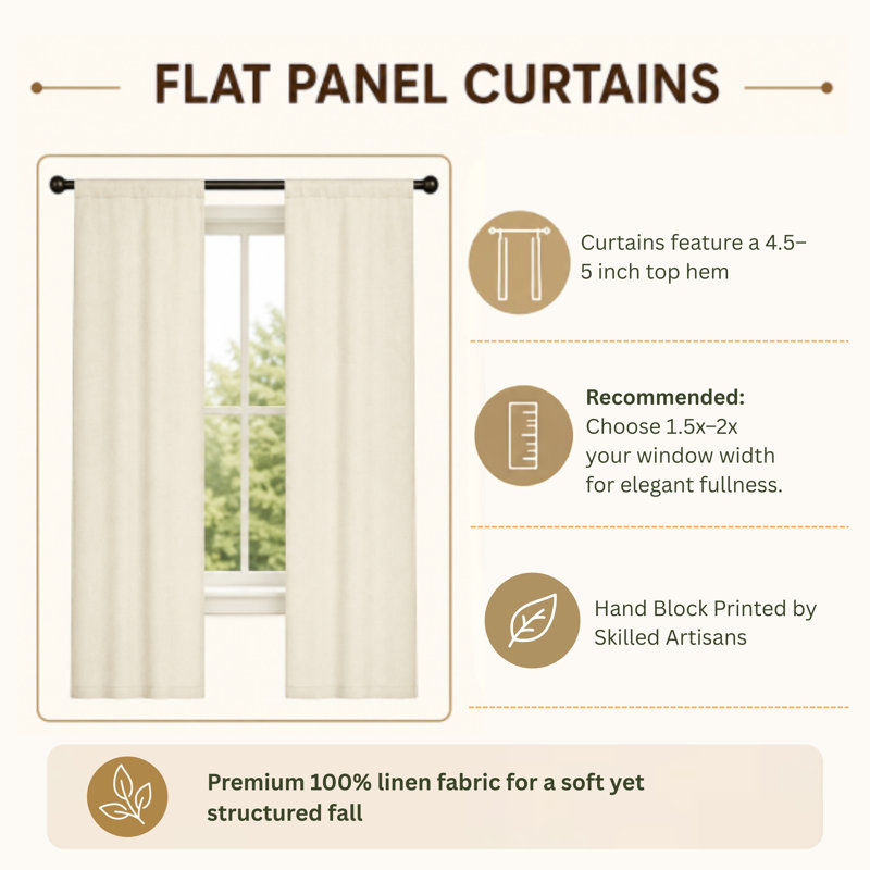 Fabdivine Artisan Block Print Curtain Coloured Linen Fabric with Ring Hanging Style - Bel Patr, 54" W x 36" L