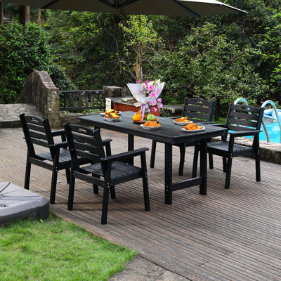 Outdoor Dining , Black, Seating Capacity 4, With Umbrella Hole, Ideal For Gardens And Backyards, Weather , , Low Maintenance, Ergonomic Seating, Easy Assembly Patio Of , Style, One Table Four Chairs,