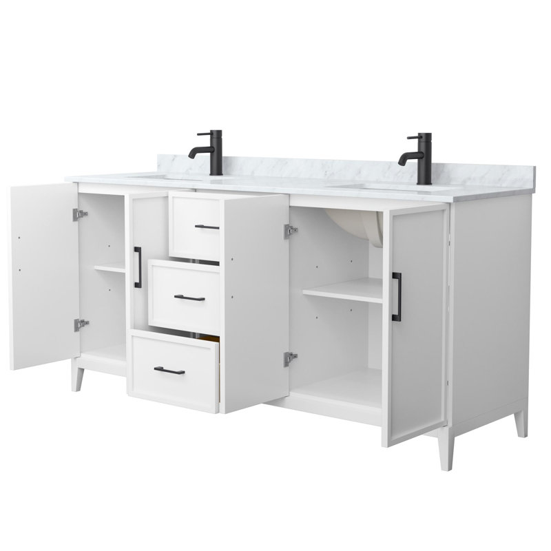 Elan 66'' Double Bathroom Vanity with Marble Top, Tan, Matte Black, 72"