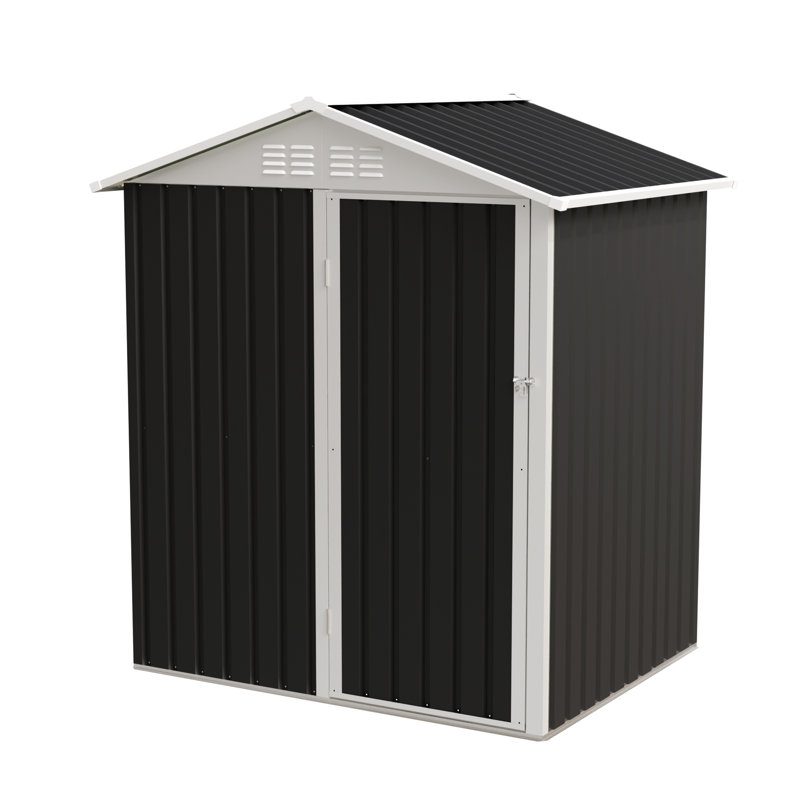 5.4X4.27 Ft Outdoor Metal Shed With Hinge Door, High - Quality Galvanized Steel, Long Lasting, Smooth Opening, For Lawn And Bike Door Spaces, Color Term Performance, Patio