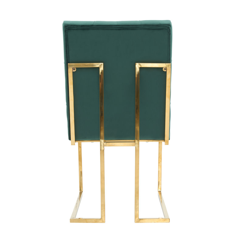 Luxury Tufted Velvet Dining Chair With Gold Frame, Green