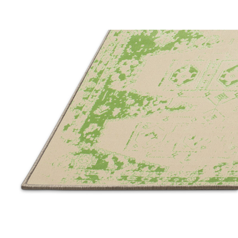 Beige/Tapis décoratif vert, Rectangle 5 pi x 7 pi