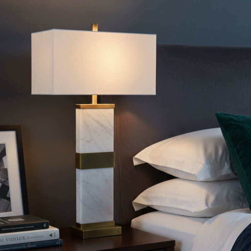 Transitional 1 Light Marble Rectangular Table Lamp