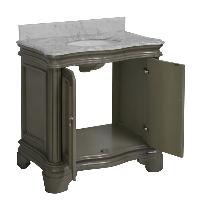 Ensemble de meuble-lavabo simple 36 po Twain, Marbre de Carrare, Bleu royal