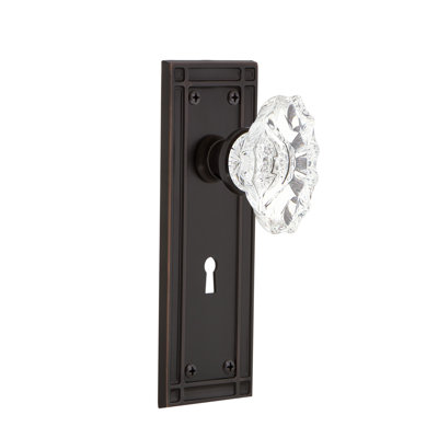 Bouton de porte de mortaise intérieure en cristal avec plaque longue chateau Mission