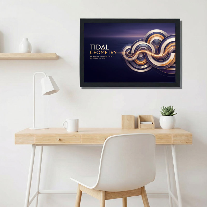 Toile abstraite, tourbillons métalliques dorés et bleus, 20"H x 30"W
