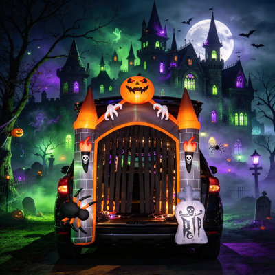 Weather Resistant Freestanding Halloween Jack-O-Lantern and Spiders Inflatable Outdoor Decoration