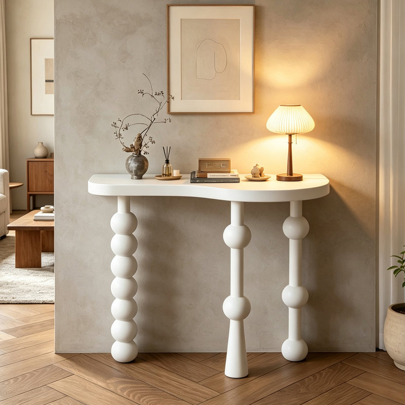 Console Mid-Century blanche, H 31,5 po x l 39,4 po x P 13,8 po