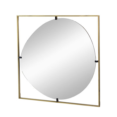Gold Metal Frame Poppy Mirror, 32X1x32", Transforming Hallway Style Golden Black Mirror With Frame, Bedroom Improvement