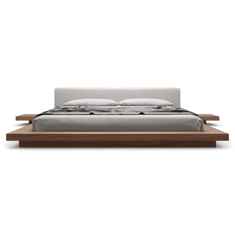 Upholstered Bed, Queen, Walnut/Pearl Gray Fabric