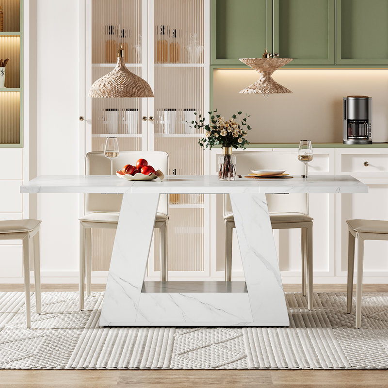 63" Dining Table For 4 With Sturdy Base, White