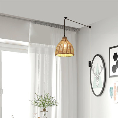 Luminaire suspendu rétro en rayonne de bambou tissé