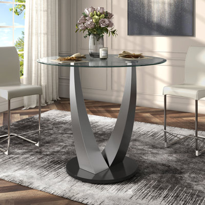 Round Dining Room Orren Ellis Glass Dining Table Glass Top Round