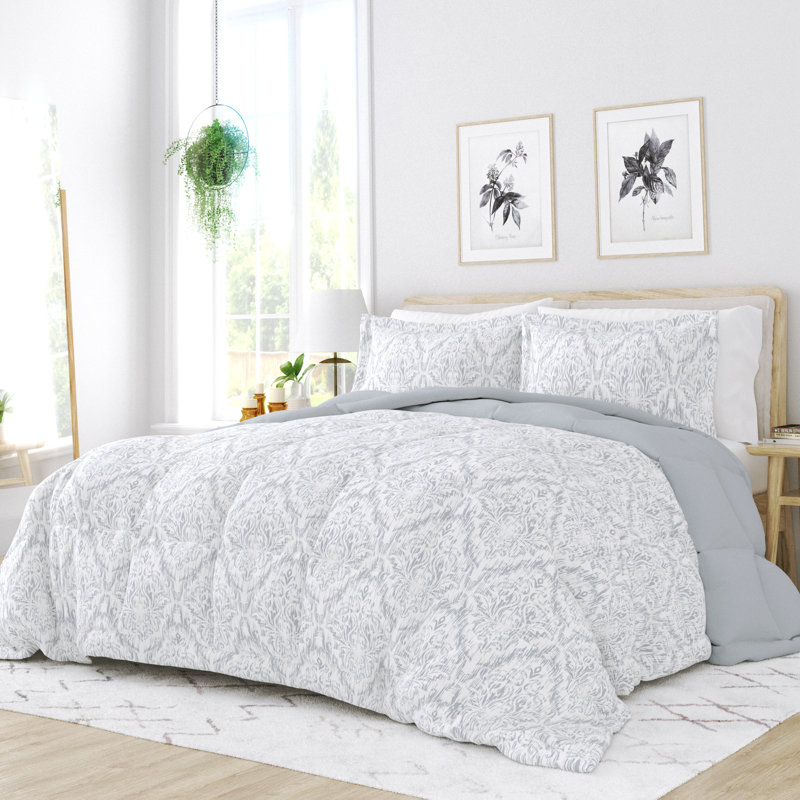 Twin Blue Reversible Down Microfiber Comforter Set