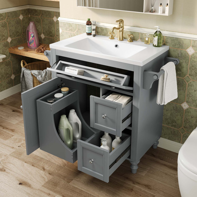 Meuble-lavabo de 30 po avec lavabo supérieur, Gris