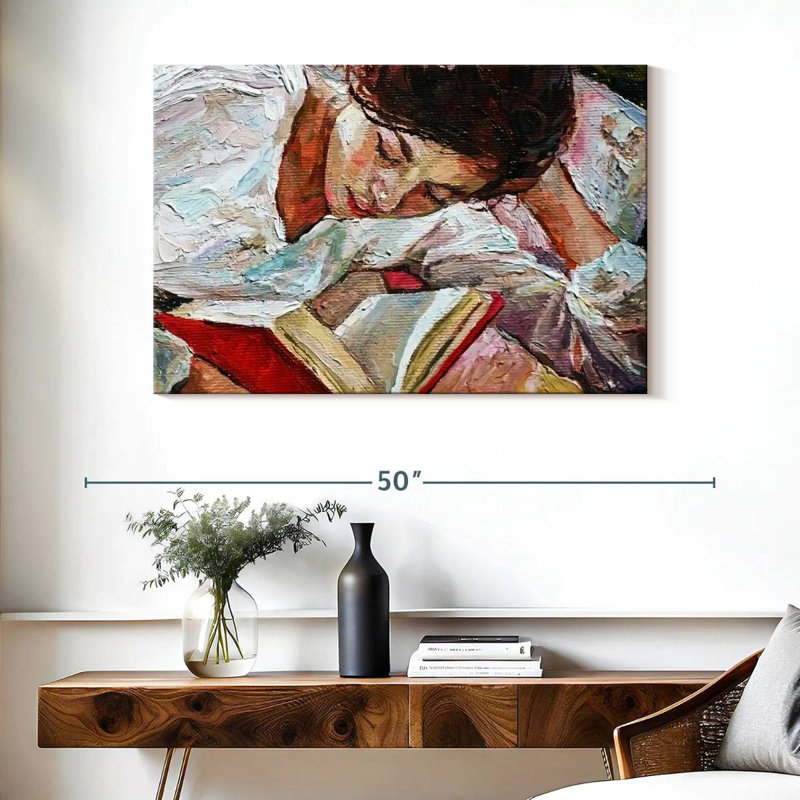 Femme Leisha lisant, H 26 po x l 39 po